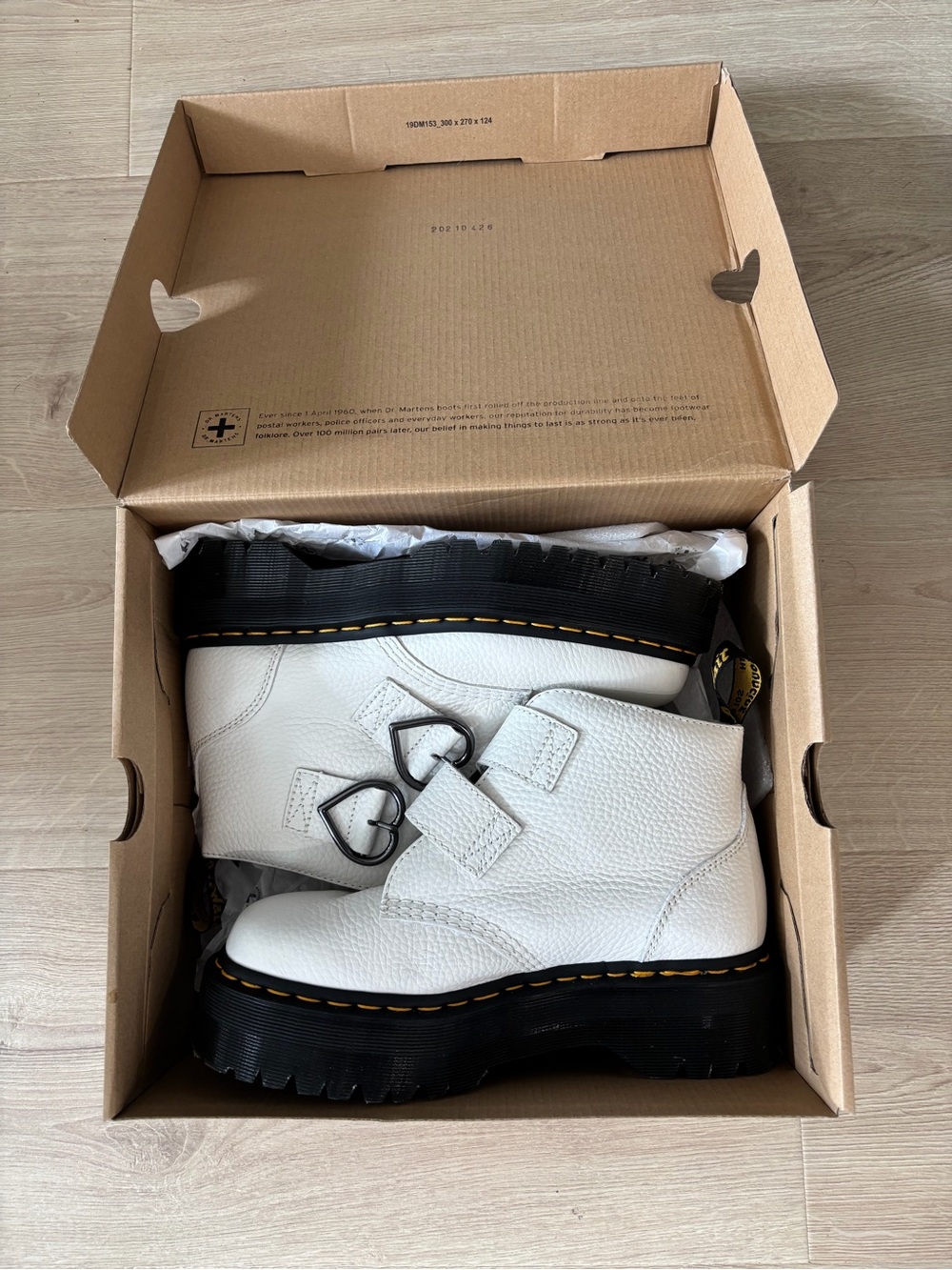Women’s White Heart-Buckle Ankle Boots - Dr. Martens Style